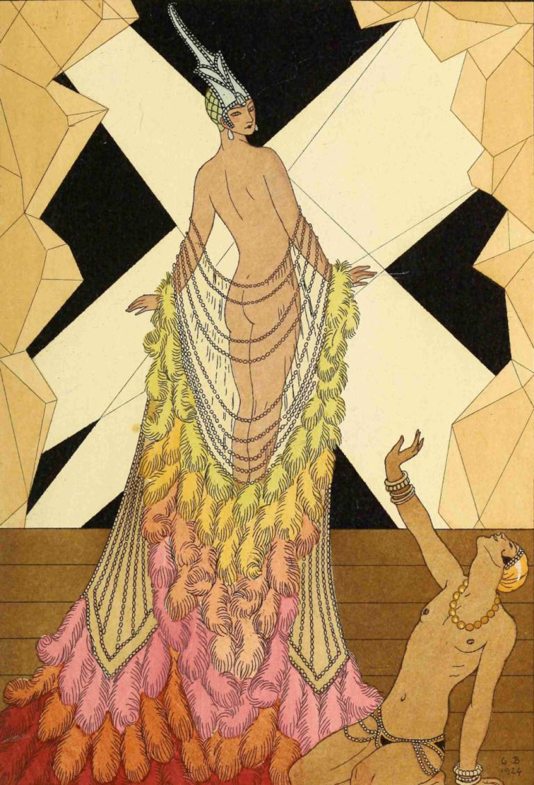 Falbalas et fanfreluches, L' Orgueil,Falbalas dan penggemar, L' Orgueil,George Barbier,Ilustrasi,Ilustrasi