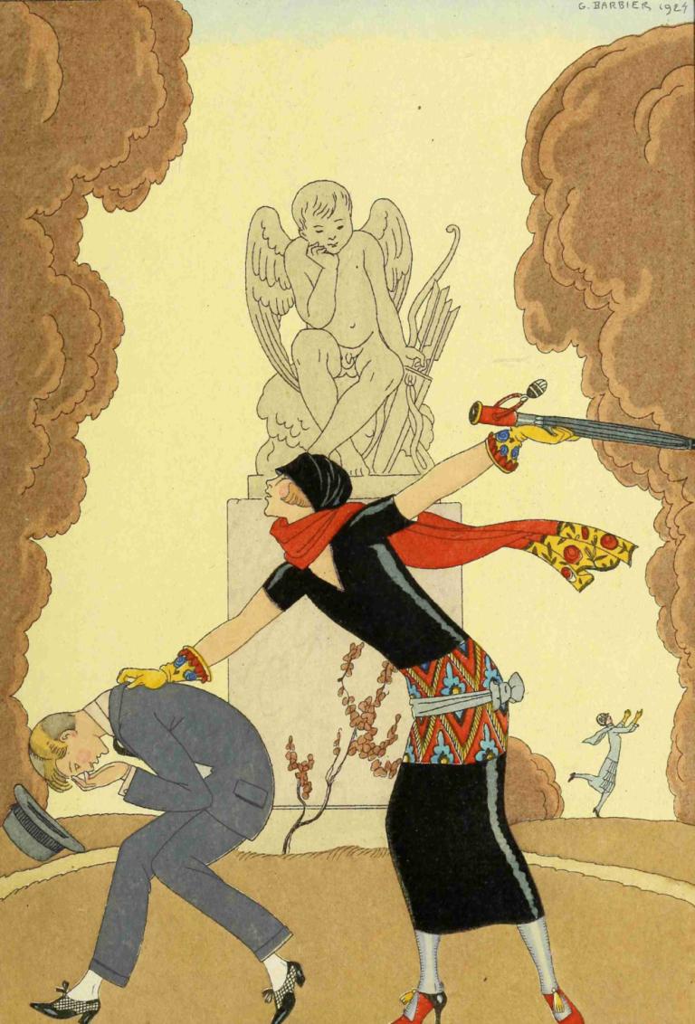 Falbalas et fanfreluches, La Colère,팔발라와 프릴, 라 꼴레르,George Barbier,조지 바비에,일러스트레이션,일러스트레이션, 무기, 블론드 헤어, 스카프