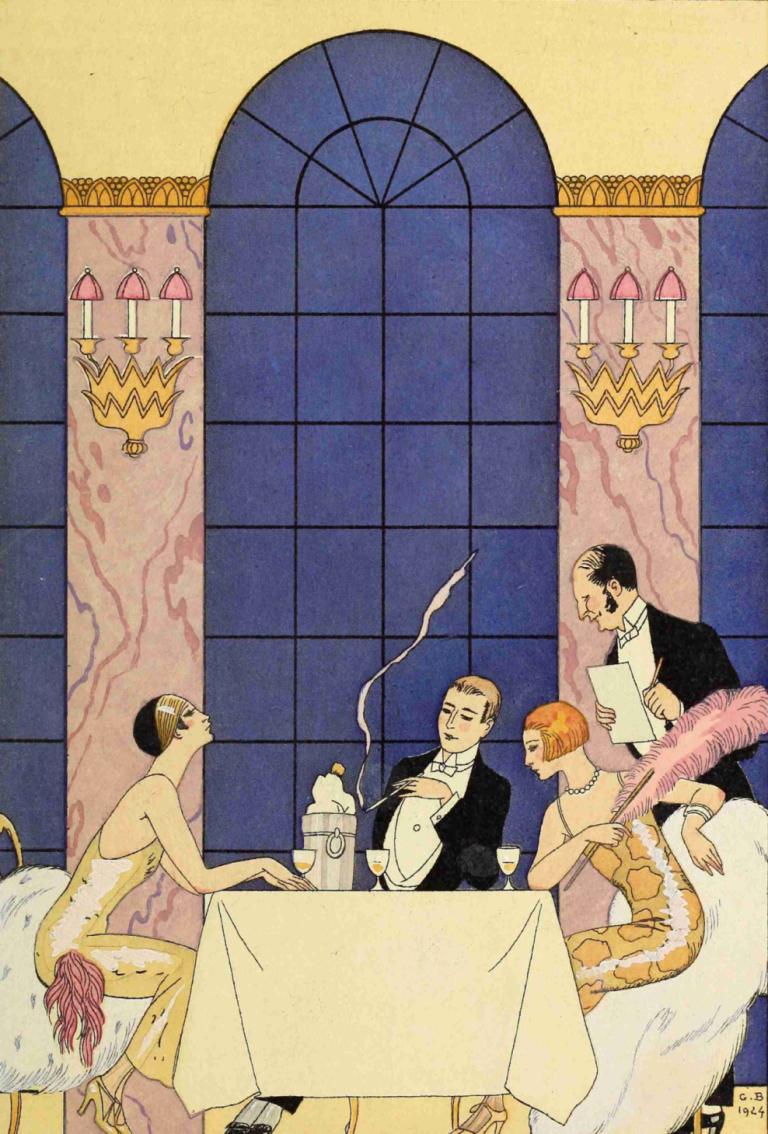 Falbalas et fanfreluches, La Gourmandise,ファルバラとフリル、ラ・グルマンディーズ,George Barbier,ジョージ・バルビエ,イラスト,イラスト, 複数の男の子, 黒髪