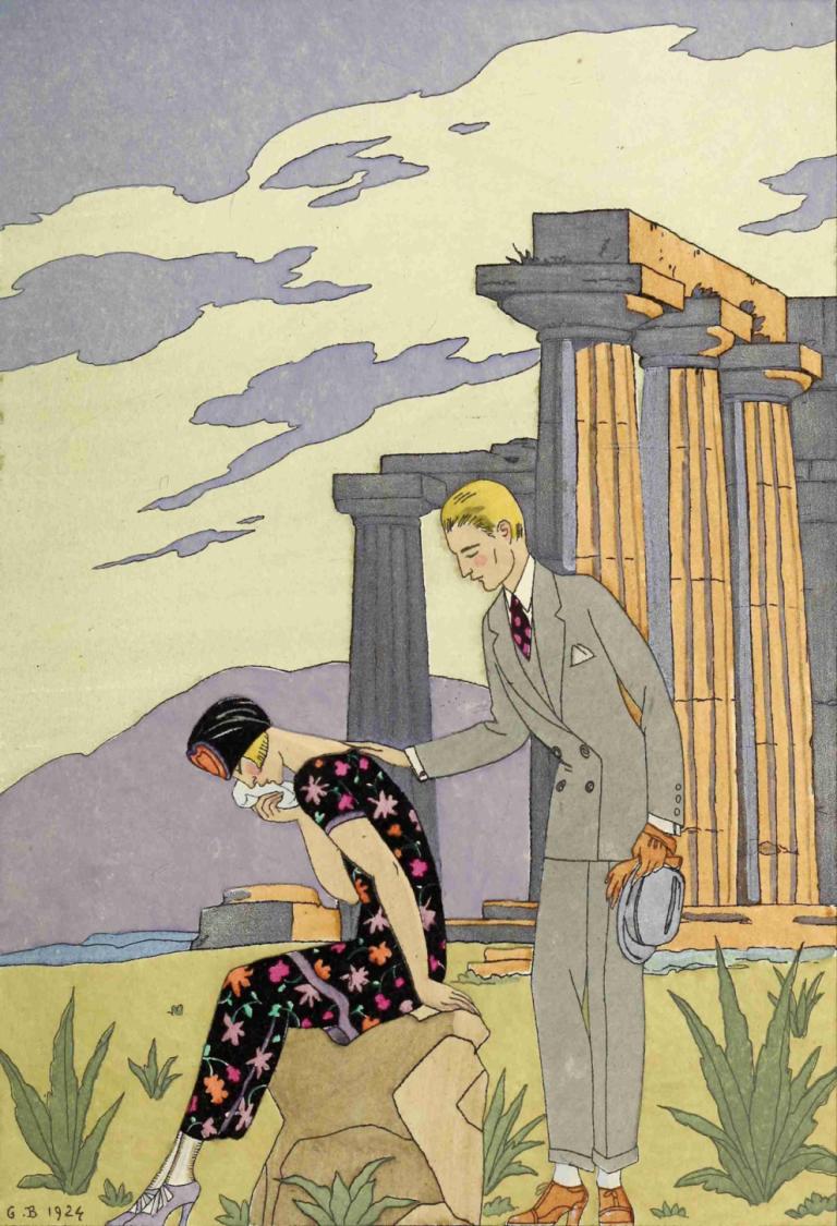 Falbalas et fanfreluches, Paestum,George Barbier,İllüstrasyon,İllüstrasyon, sarı saç, resmi, uygun olmak