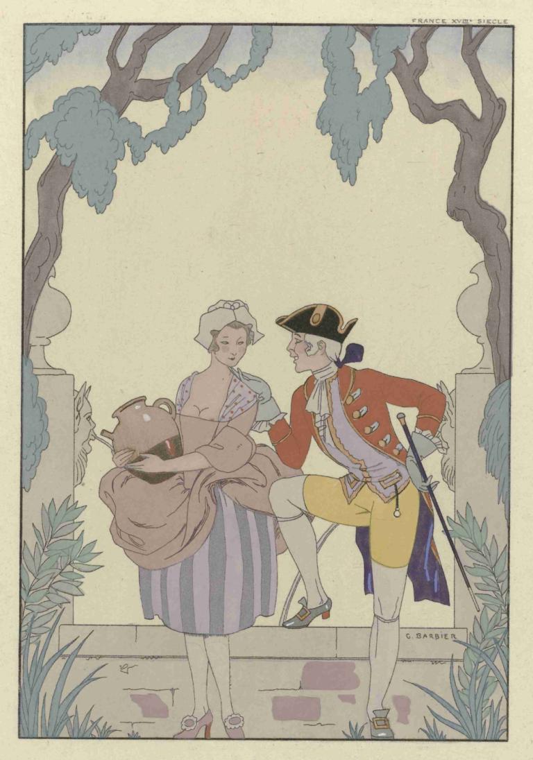 La Cruche caffée,La jarra de café,George Barbier,Ilustración,Ilustración, árbol, parodia de bellas artes