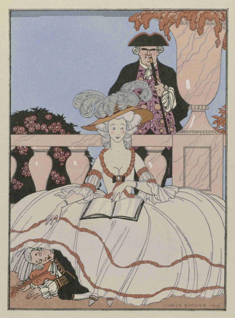 La Leçon bien apprise,Una lección bien aprendida,George Barbier,Ilustración,Ilustración, sombrero, vestido