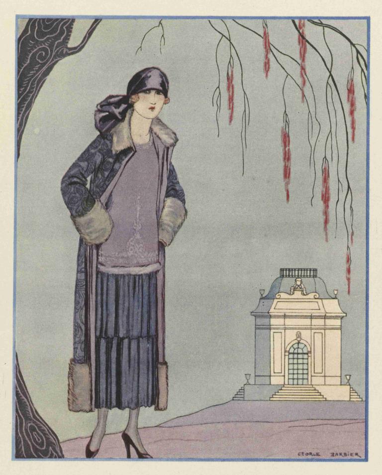 Le Belvédère ; Robe-Manteau, de Worth,Le Belvédère; Robe-Manteau, oleh Worth,George Barbier,Ilustrasi