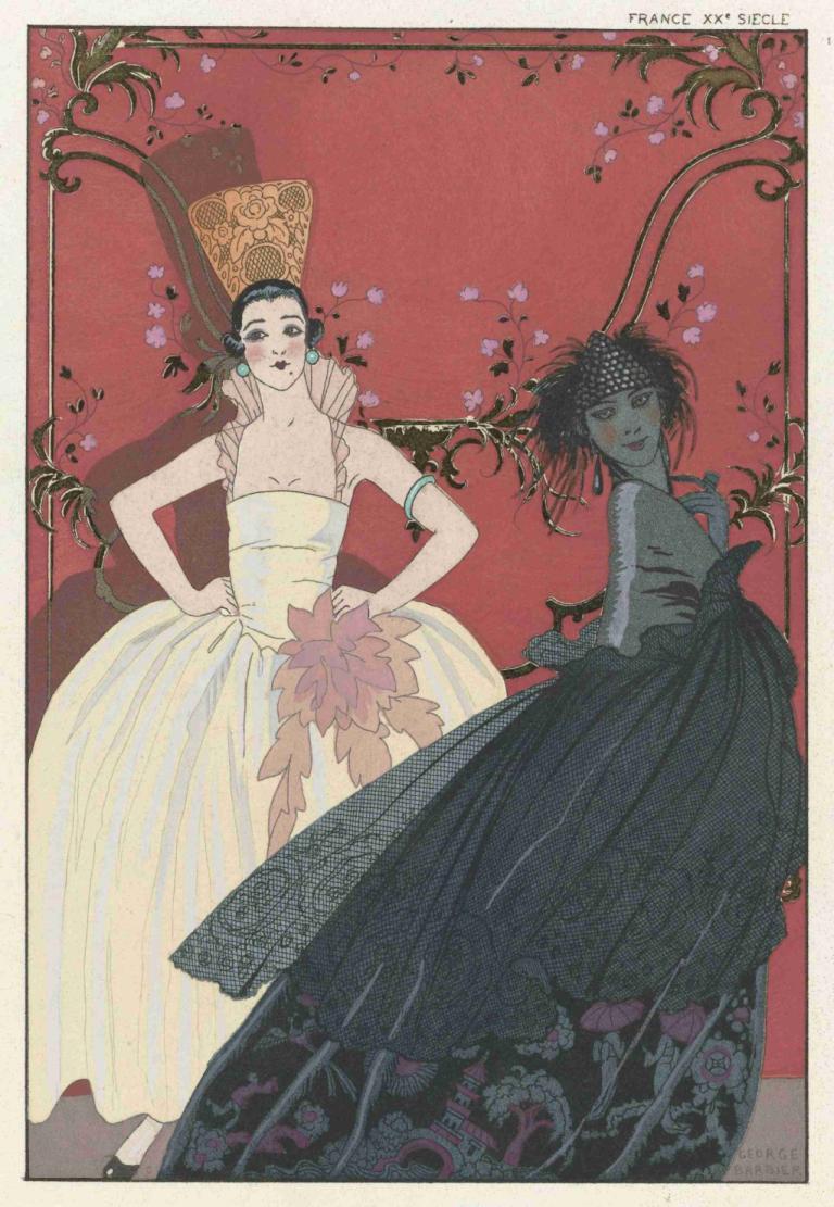 Le Jour et la Nuit,Dag en Nacht,George Barbier,Illustratie,Illustratie, meerdere meisjes, 2 meisjes, jurk