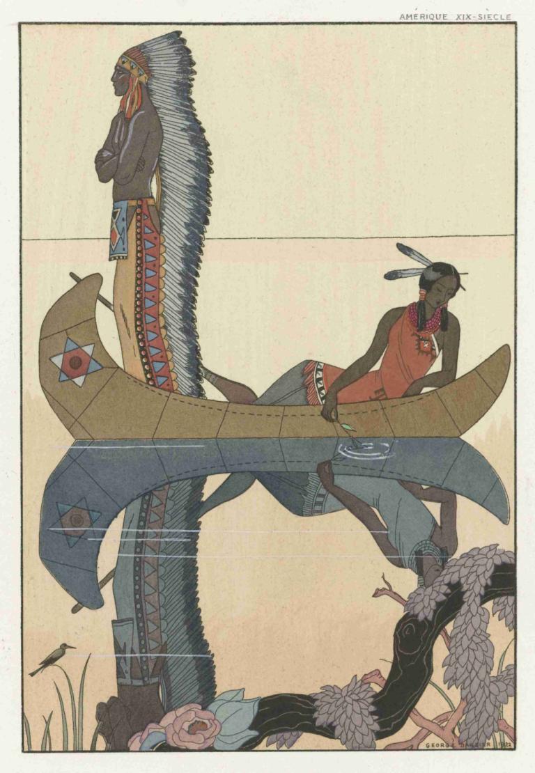 Le long du Missouri,Langs de Missouri,George Barbier,Illustratie,Illustratie, veren, reflectie, zwart haar