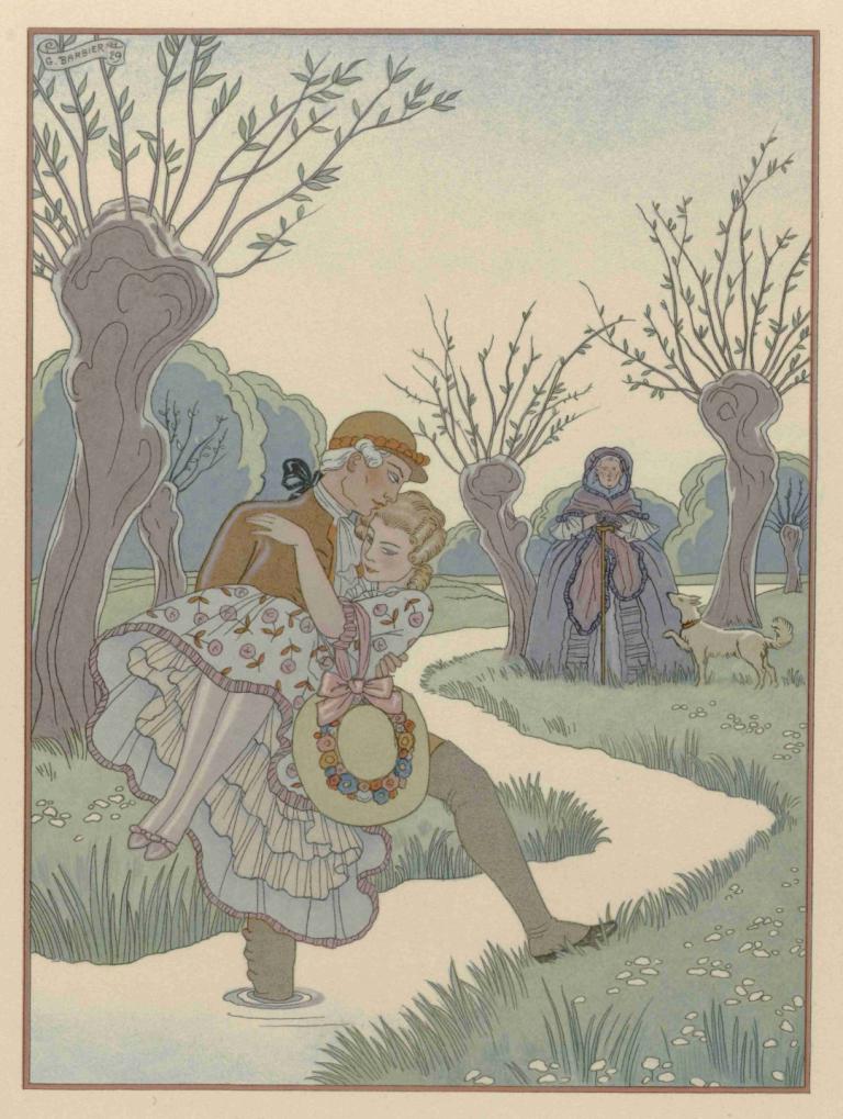 Les Liaisons Dangereuses,Gevaarlijke relaties,George Barbier,Illustratie,Illustratie, boom, jurk, gras