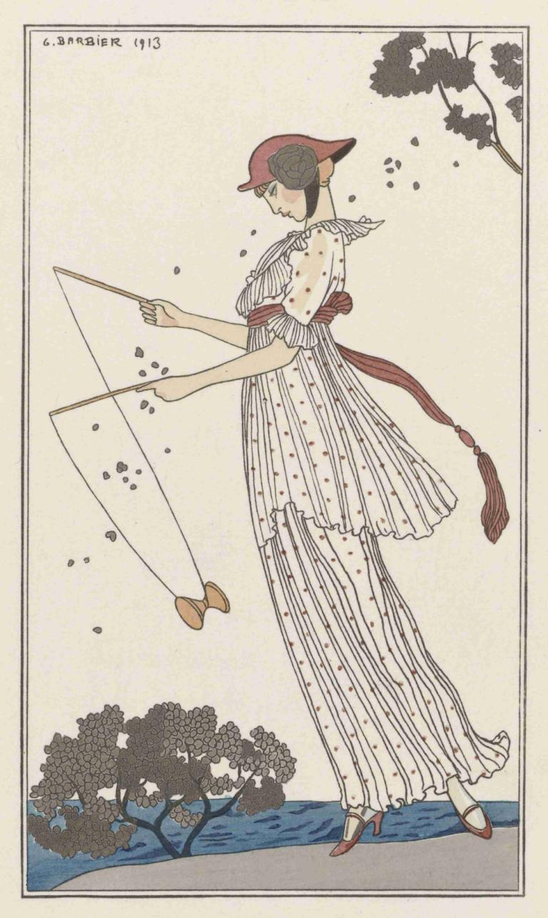 Robe de linon imprimé,Rochie din in imprimat,George Barbier,Ilustrație,Ilustrație, 1 fata, solo, rochie