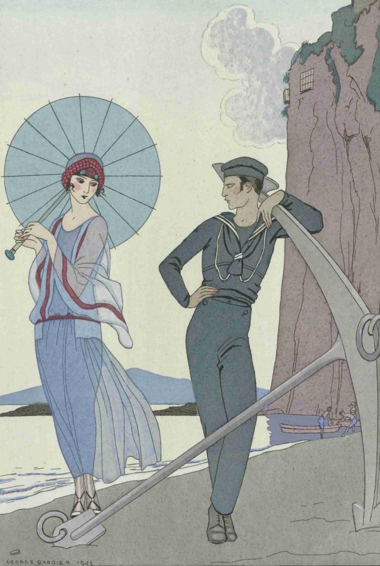 Romance sans paroles,Ordløs romantik,George Barbier,Illustration,Illustration, paraply, rødt hår, 1 pige