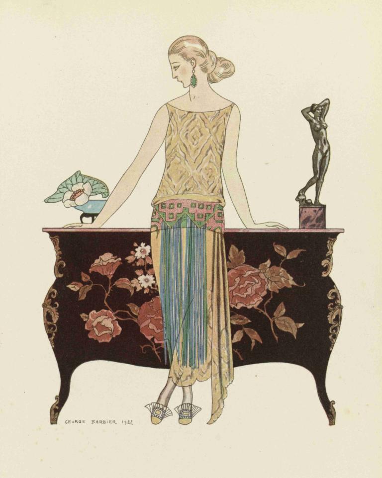 Rosalinde. ; Robe du soir, de Worth,Rosalind. ; Aftenkjole, fra Worth,George Barbier,Illustration