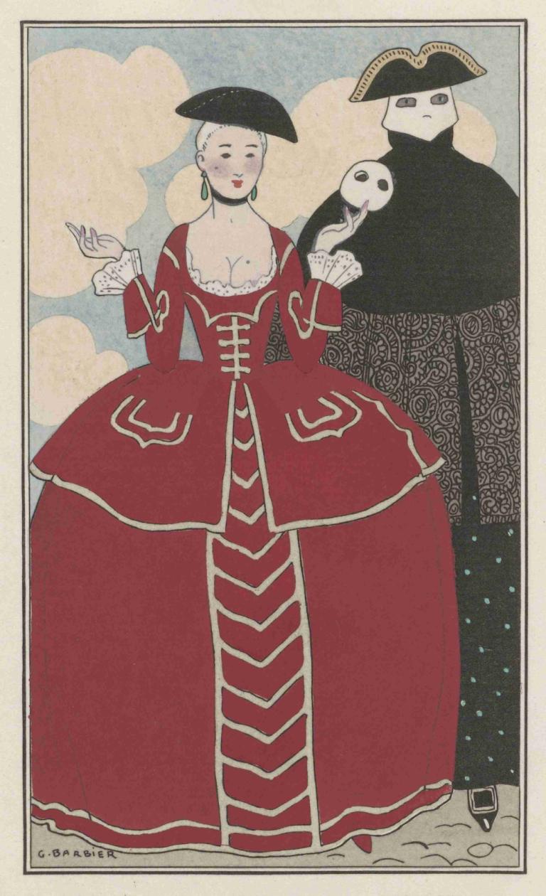 Travestissement d'après Longhi,Cross-dressing po Longhiju,George Barbier,Ilustracija,Ilustracija, obleka