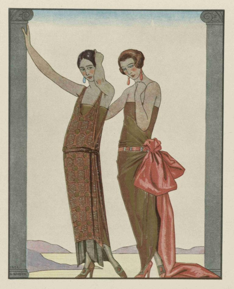 Vesper; Robes du soir, de Worth,Vesper; Večerne obleke znamke Worth,George Barbier,Ilustracija,Ilustracija