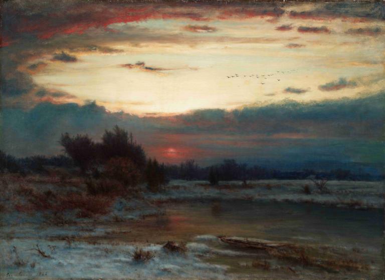 A Winter Sky,George Inness,Oil Painting,Oil Painting, no humans, scenery, outdoors, cloud, sky