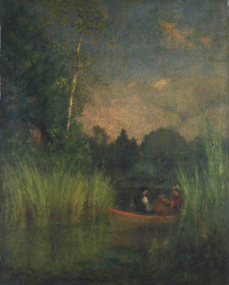 Dusk in the Rushes [Alexandria Bay],George Inness,Oil Painting,Oil Painting, outdoors, scenery, grass, sky