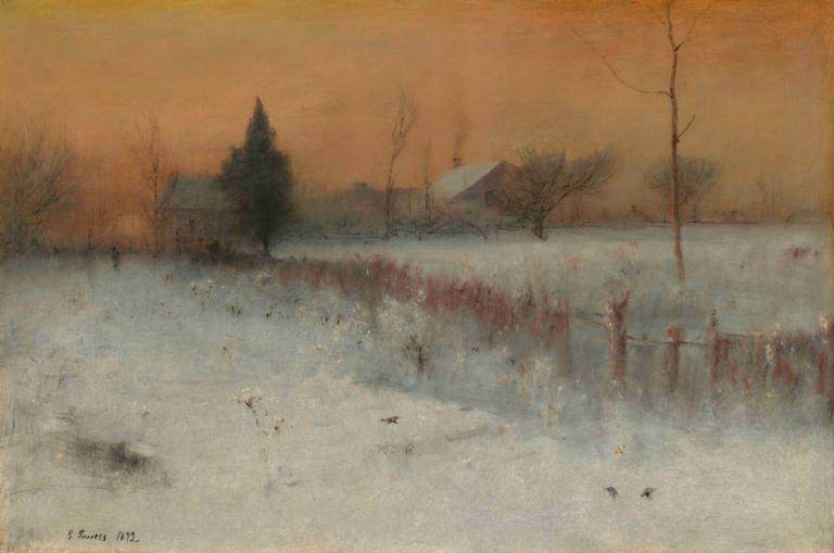 Home at Montclair,George Inness,Oil Painting,Oil Painting, tree, bare tree, no humans, scenery, snow