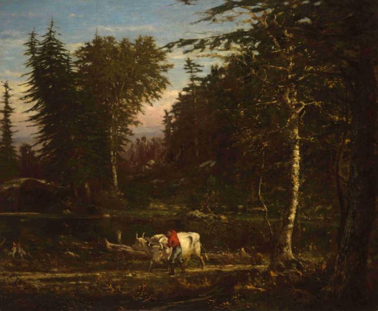 In the Adirondacks,George Inness,Oil Painting,Oil Painting, scenery, tree, nature, outdoors, forest, horse