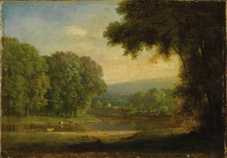 Landscape,George Inness,Oil Painting,Oil Painting, scenery, tree, outdoors, no humans, nature, sky, cloud