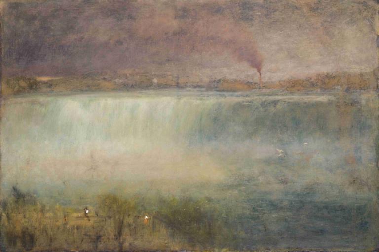 Niagara,George Inness,Oil Painting,Oil Painting, scenery, no humans, outdoors, bird, water, traditional media