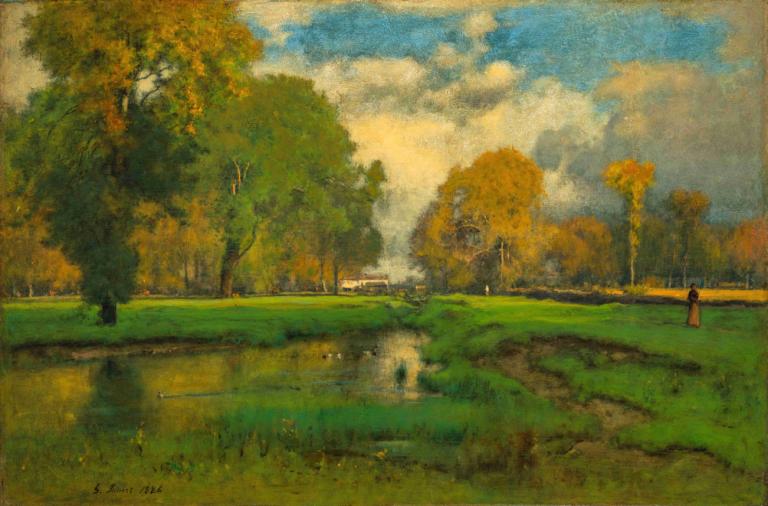 October,ตุลาคม,George Inness,จอร์จ อิเนส,จิตรกรรมสีน้ำมัน,จิตรกรรมสีน้ำมัน, ต้นไม้, กลางแจ้ง, ทิวทัศน์