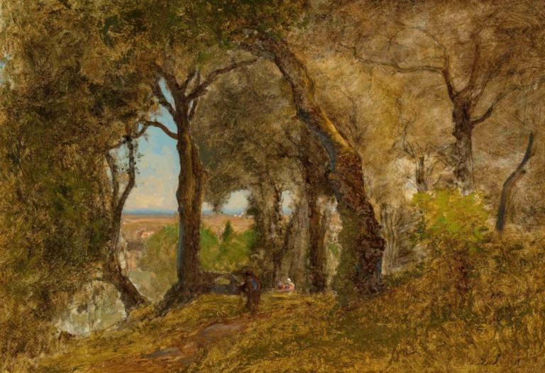 Olives, Albano, Italy,George Inness,Oil Painting,Oil Painting, tree, scenery, no humans, outdoors, nature