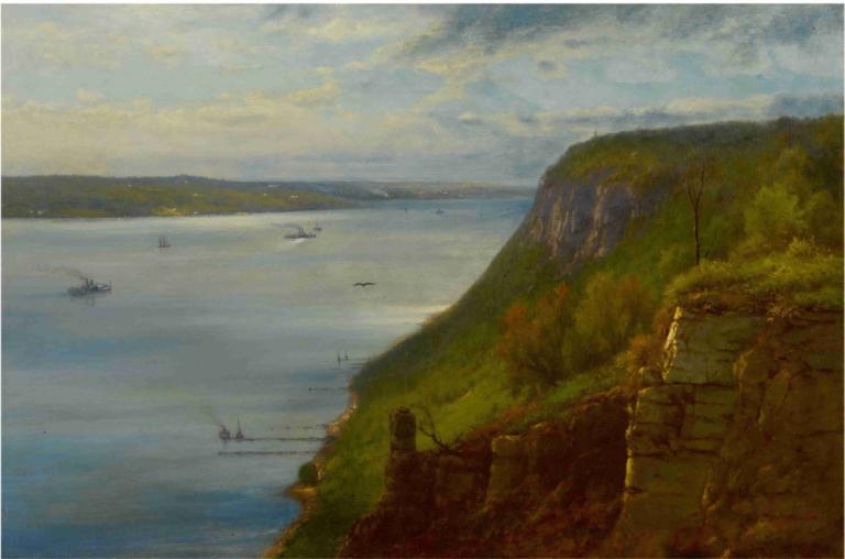 Palisades on the Hudson,George Inness,Oil Painting,Oil Painting, scenery, outdoors, cloud, no humans, sky