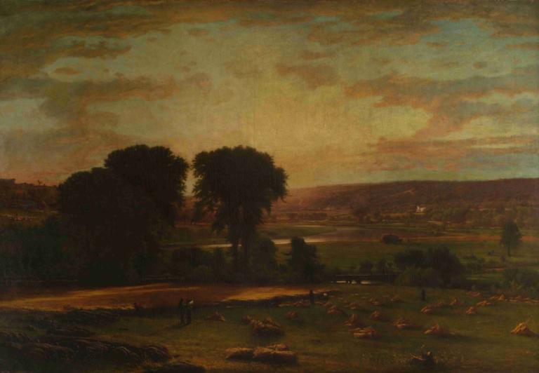 Peace and Plenty,George Inness,Oil Painting,Oil Painting, scenery, outdoors, tree, cloud, sky, no humans