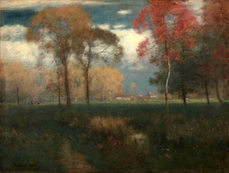 Sunny Autumn Day,Ηλιόλουστη φθινοπωρινή μέρα,George Inness,Ελαιογραφία,Ελαιογραφία, όχι ανθρώπους, τοπίο