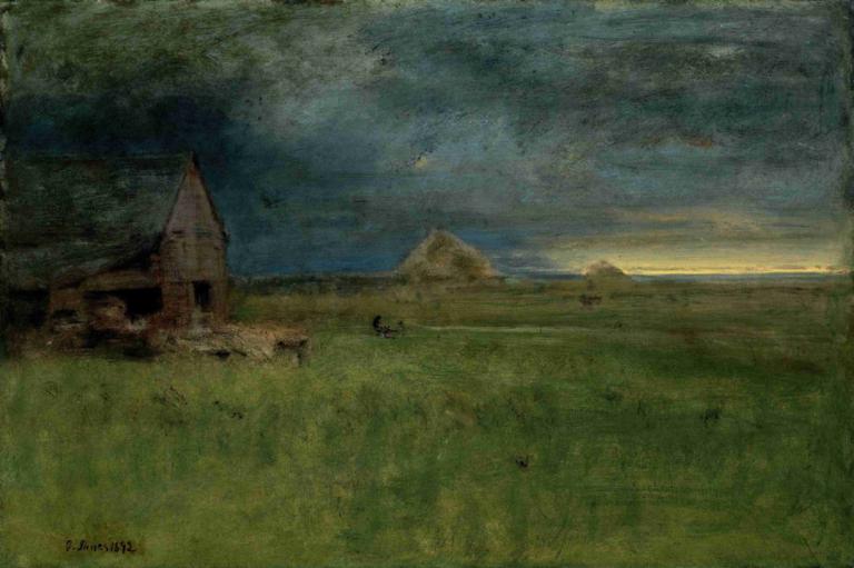 The Lonely Farm, Nantucket,George Inness,Lukisan cat minyak,Lukisan cat minyak, pemandangan