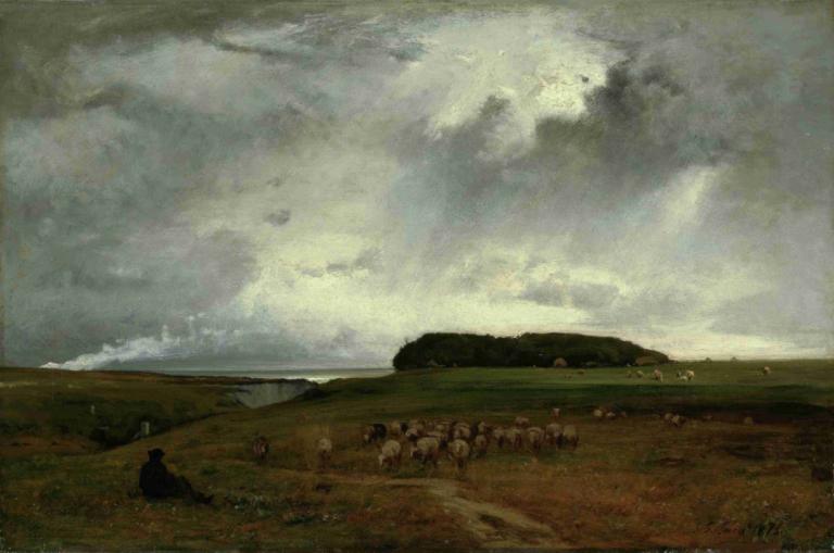 The Storm,George Inness,Oil Painting,Oil Painting, scenery, cloud, outdoors, cloudy sky, sky, field