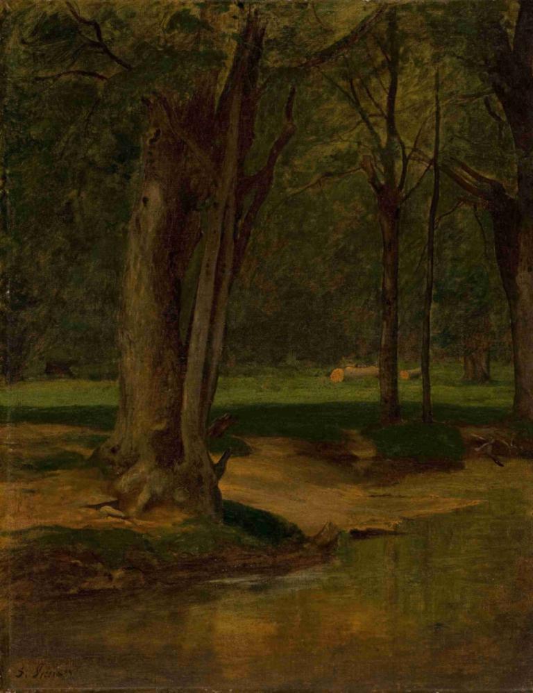 Trout Stream, North Conway,George Inness,Oil Painting,Oil Painting, tree, no humans, outdoors, nature