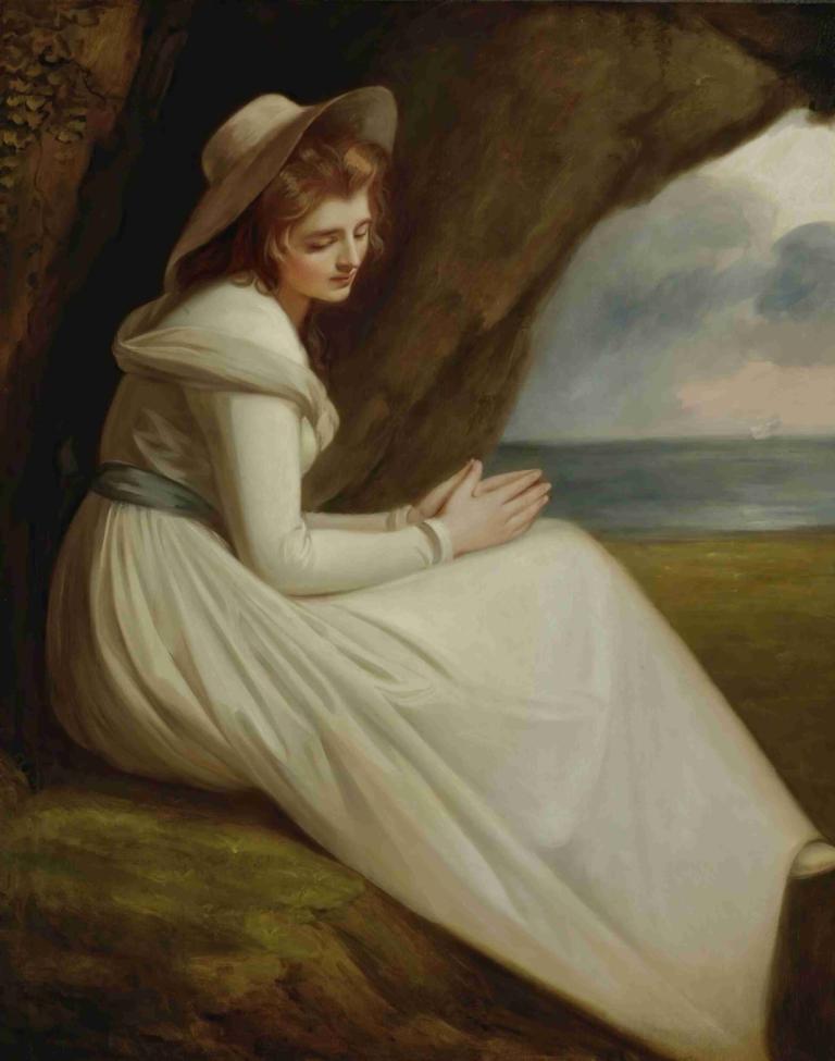 Emma Hart, Later Lady Hamilton, As 'absence',艾玛-哈特，后来的汉密尔顿夫人，饰演 "缺席 "一角,George Romney,乔治-罗姆尼,油画,油画, 1个女孩, 裙子