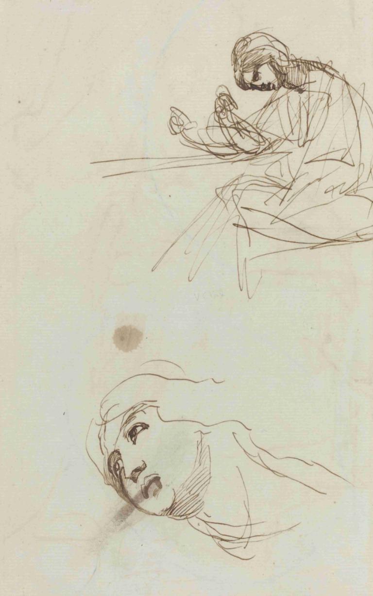 Figure Studies (verso),George Romney,Sketch,Sketch, monochrome, 1boy, sketch, facial hair, male focus