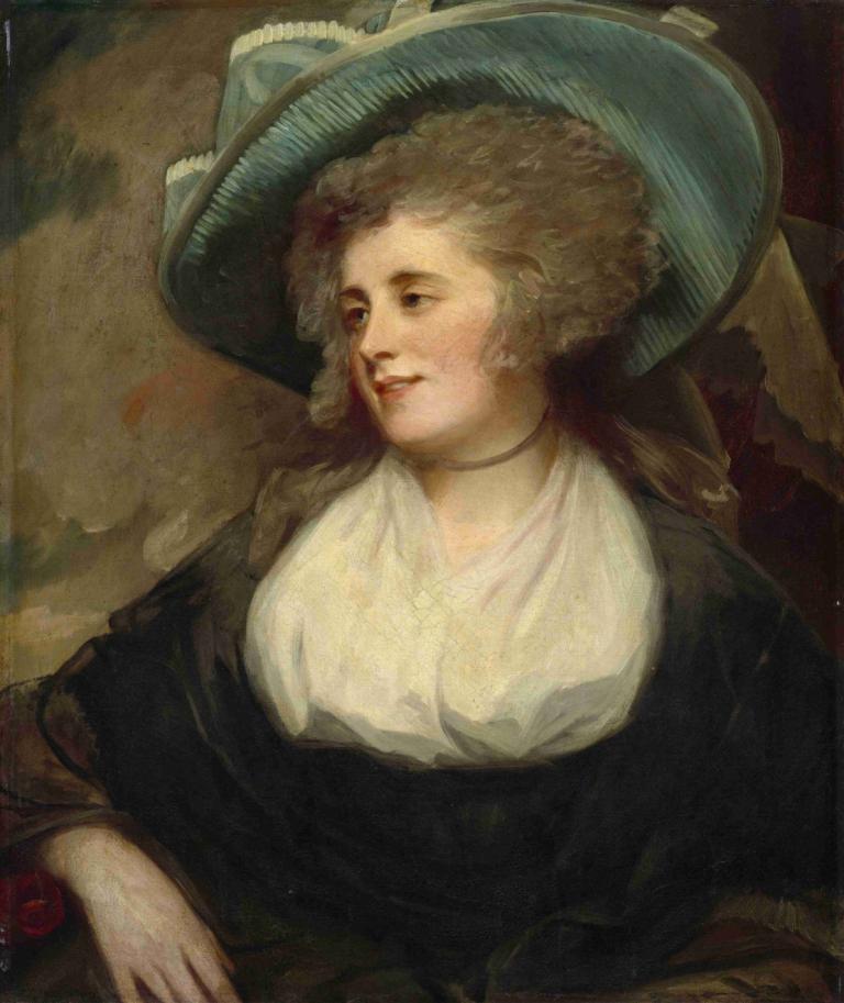 Lady Arabella Ward,阿拉贝拉-沃德女士,George Romney,乔治-罗姆尼,油画,油画, 独奏, 1个女孩, 帽子, 美术模仿, 张开双唇, 上半身, 假传统媒体, 项圈