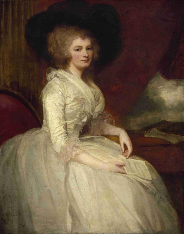 Mrs. Alexander Blair,Fru Alexander Blair,George Romney,Oljemålning,Oljemålning, 1 tjej, klänning, solo, hatt