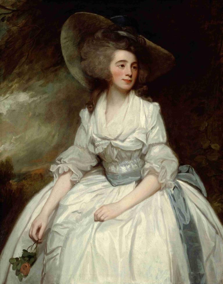 Mrs. Francis Russell,Fru Francis Russell,George Romney,Oljemålning,Oljemålning, 1 tjej, klänning, hatt