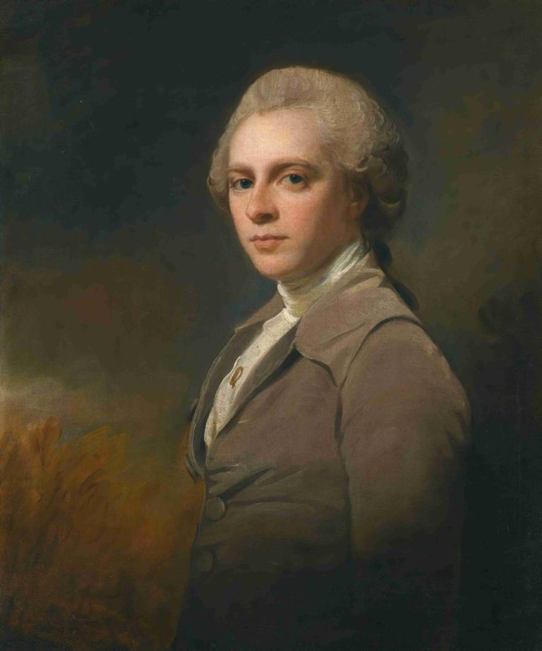 Portrait Of George Cowper,喬治·考珀的肖像,George Romney,喬治·羅姆尼,油畫,油畫, 獨奏, 1個女孩, 藍眼睛, 看著觀眾, 實際的, 金髮, 上半身, 高領毛衣