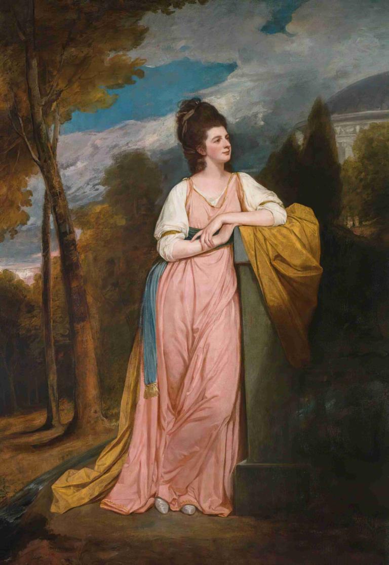 Portrait Of Lady Elizabeth Capell, Lady Monson,George Romney,Oil Painting,Oil Painting, 1girl, solo, tree