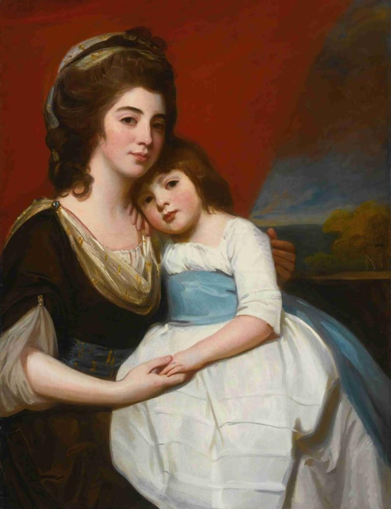 Portrait Of Lady Georgiana Smyth,George Romney,Oil Painting,Oil Painting, fine art parody, multiple girls