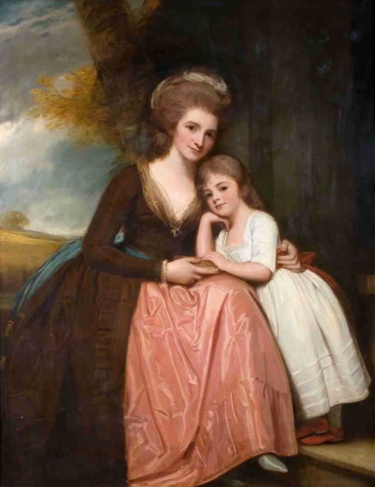 Portrait Of Mrs Bracebridge And Her Daughter Mary,George Romney,Oil Painting,Oil Painting, multiple girls