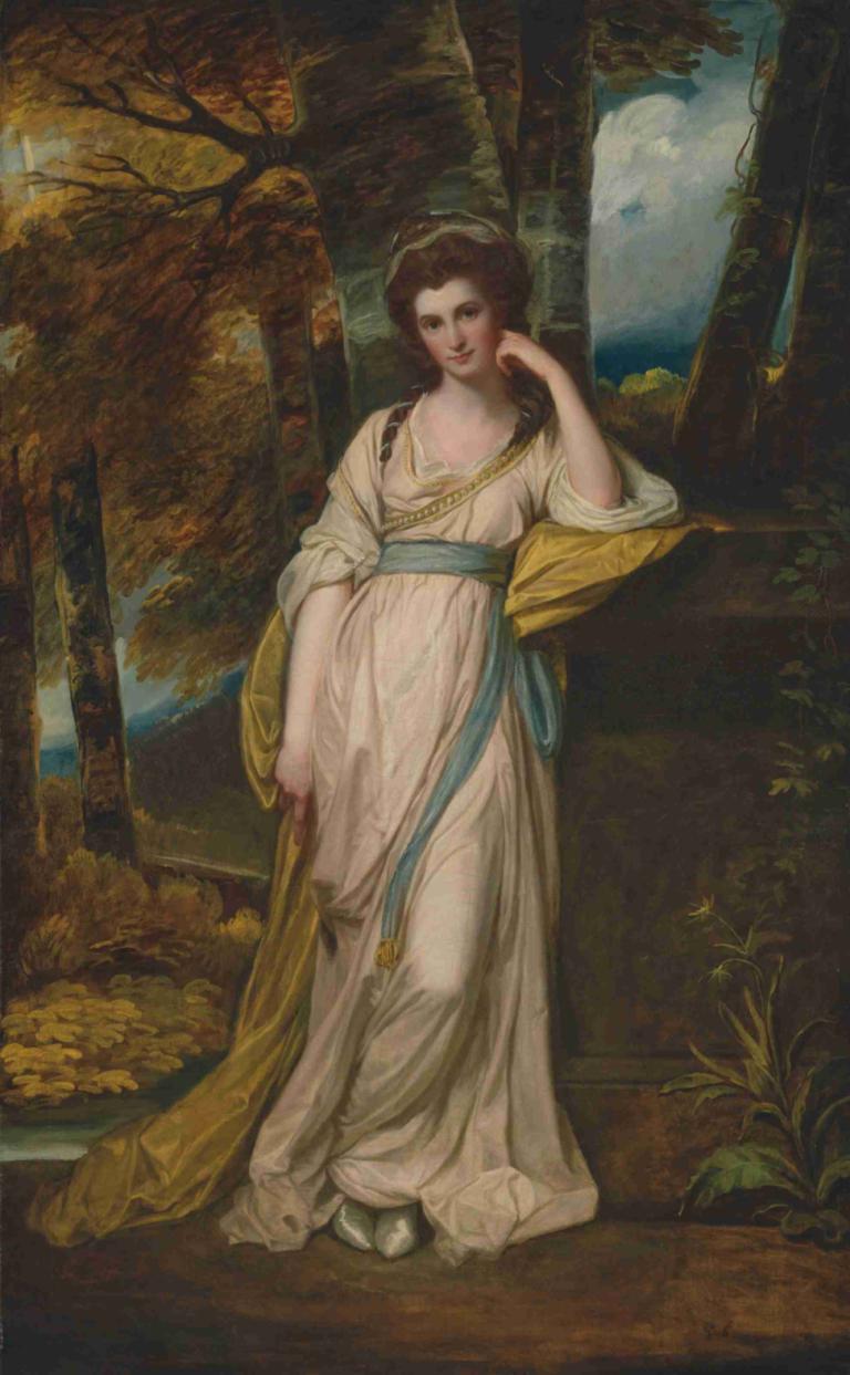 Portrait of Mrs Deborah Jemima Maxwell,George Romney,Oil Painting,Oil Painting, 1girl, solo, braid, tree