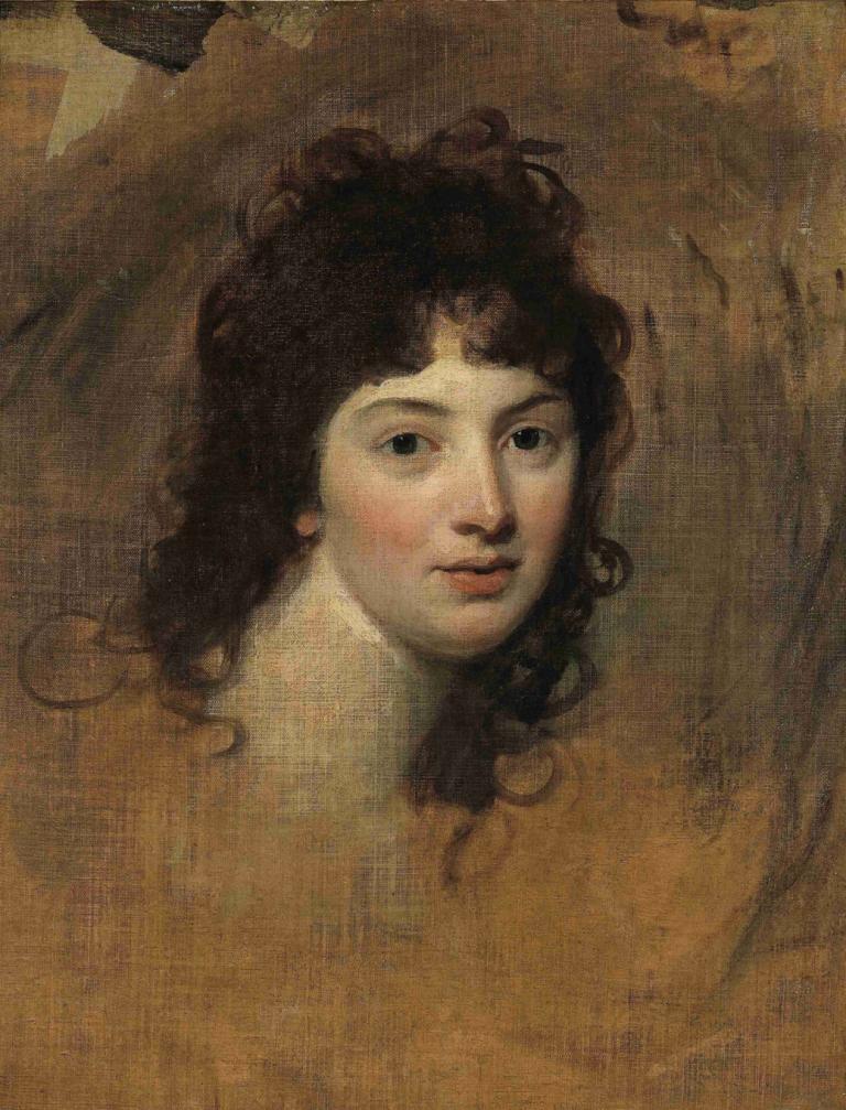 Portrait of a woman,여성의 초상화,George Romney,조지 롬니,오일 페인팅,오일 페인팅, 독주, 여자 1명, 흑발, 검은 눈, 뷰어를보고, 현실적인, 긴 머리, 입술, 상체