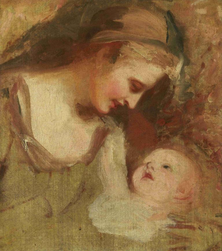 Sketch Of A Mother And Child,Skica matere in otroka,George Romney,Oljna slika,Oljna slika, 1 dekle