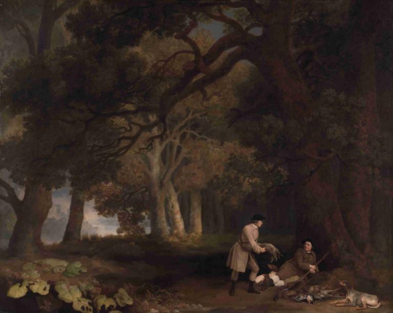 A Repose after Shooting,Un reposo tras el tiroteo,George Stubbs,Pintura al óleo,Pintura al óleo, árbol