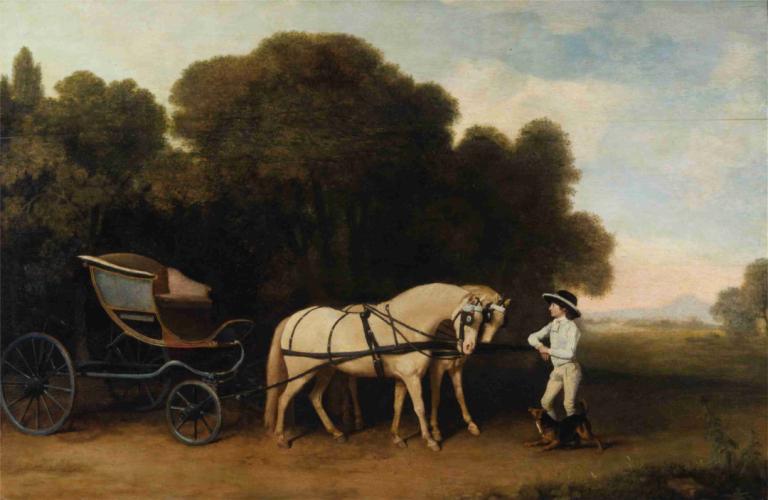 Phaeton with a pair of cream ponies and a stable-lad,Phaeton med et par kremponnier og en stallgutt