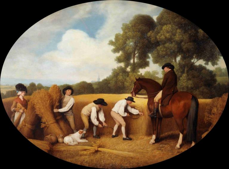 Reapers,Høstere,George Stubbs,Oljemaleri,Oljemaleri, hest, flere gutter, kunstparodi, hesteridning, tre, Sky