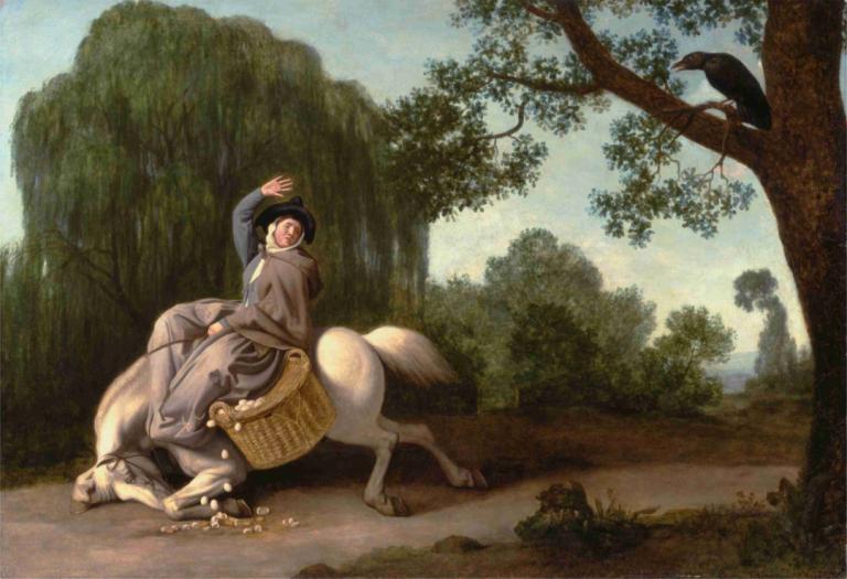 The Farmer's Wife and the Raven,Bondekona og ravnen,George Stubbs,Oljemaleri,Oljemaleri, tre, natur, utendørs