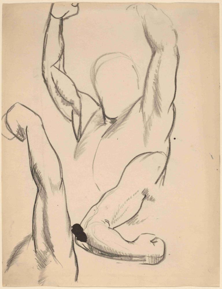 Arms of a Boxer,George Wesley Bellows,Sketch,Sketch, 1boy, muscular, male focus, monochrome, nude