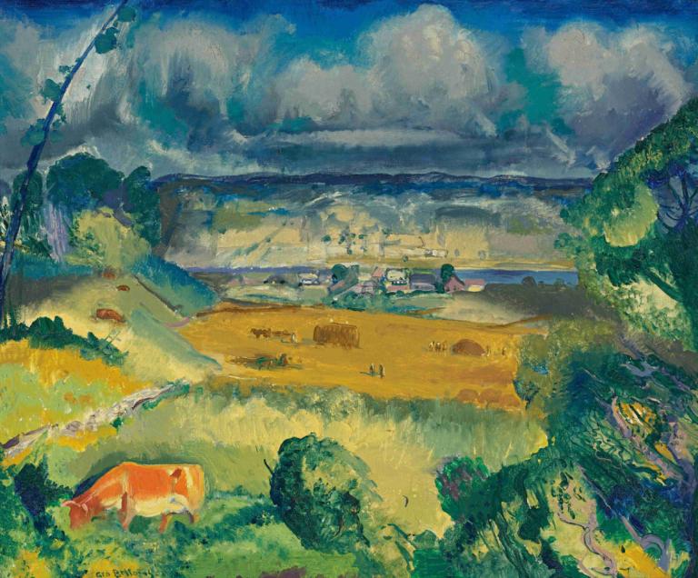 Clouds And Meadow,George Wesley Bellows,Oil Painting,Oil Painting, outdoors, scenery, no humans, cloud, tree