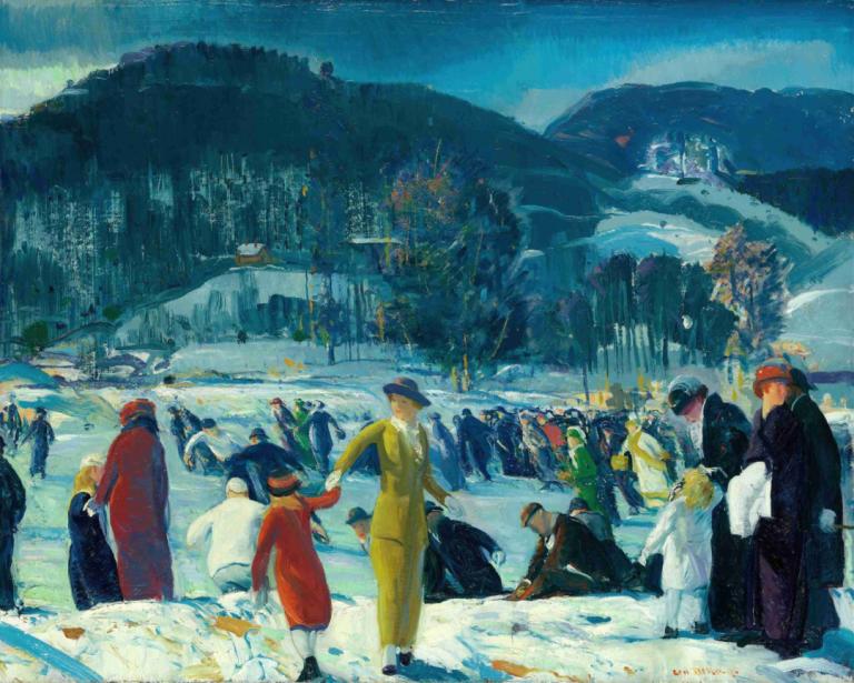 Love of Winter,Liefde voor de winter,George Wesley Bellows,Olieverf,Olieverf, meerdere jongens, sneeuw