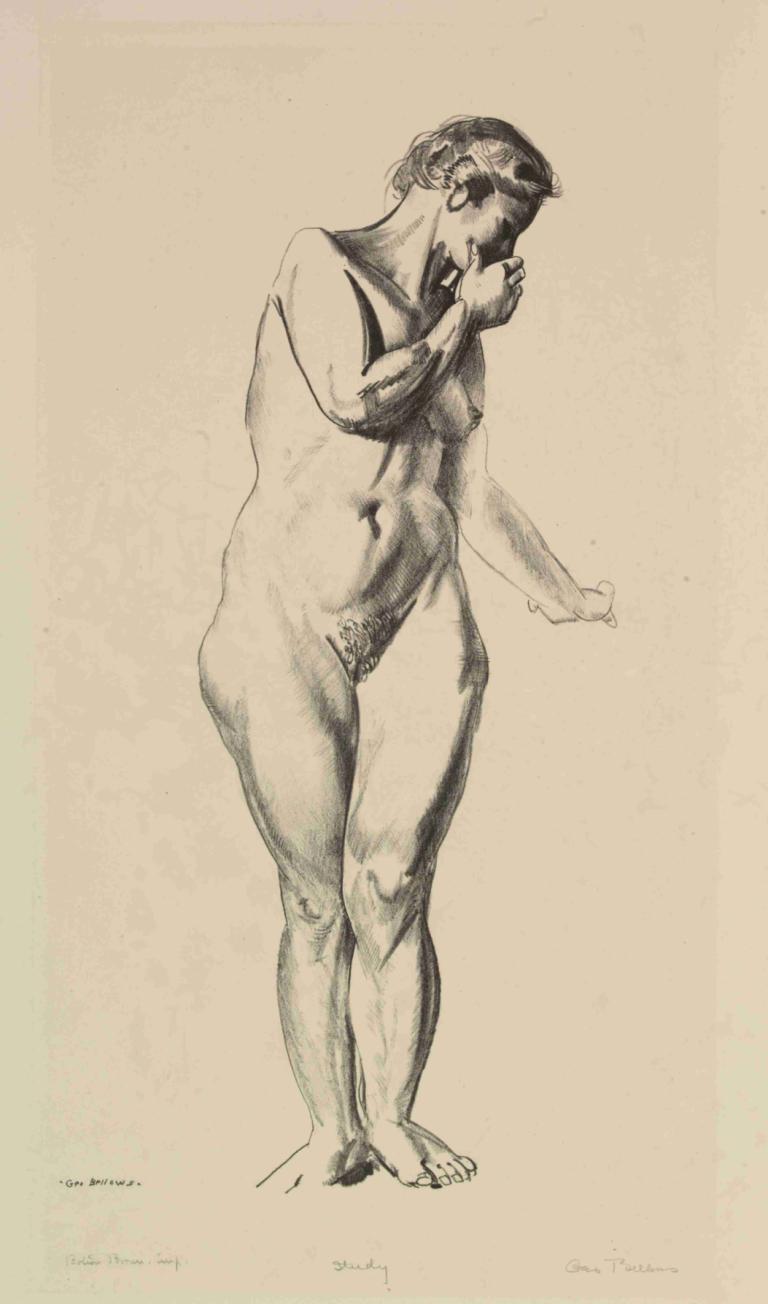 Nude Study,Naaktstudie,George Wesley Bellows,Schetsen,Schetsen, 1meisje, solo, monochroom, naakt