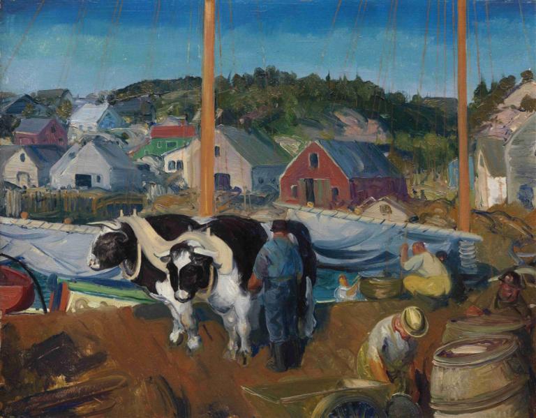 Ox Team, Wharf at Matinicus,Ossenploeg, Werf bij Matinicus,George Wesley Bellows,Olieverf,Olieverf